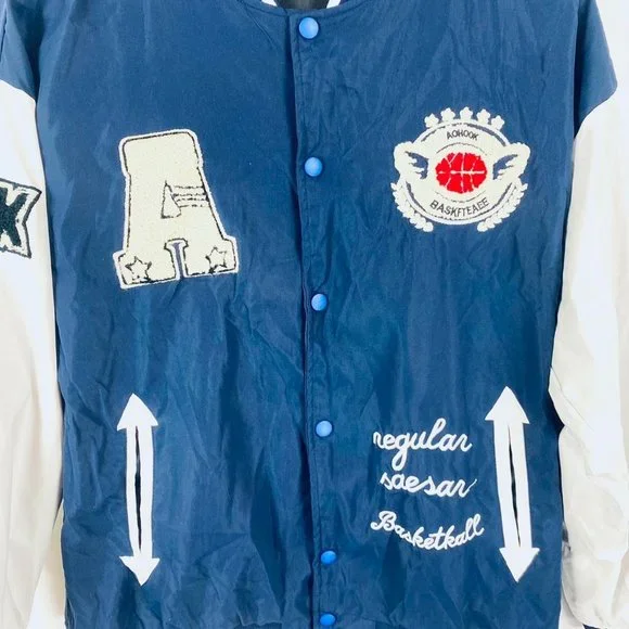 Vintage retro style baseball varsity bomber patch embellished jacket size L - Picture 3 of 4